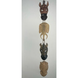 Hand-carved African animal masks wall decor